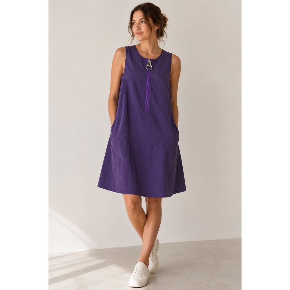 Nana Ro Purple Oversized Zip Front Shift Dress S Made in USA Avant Garde Mini